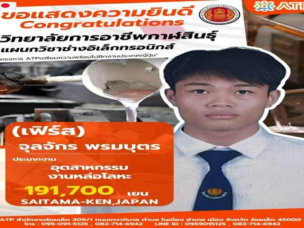 วิทยาลัยการอาชีพกาฬสินธุ์ ขอแสดงความยินดี นายจุลจักร พรมบุตร 