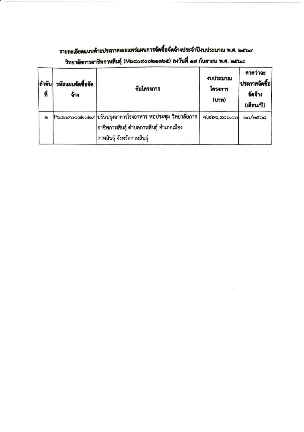 เรื่อง เผยแพร่แผนการจัดซื้อจัดจ้าง ประจำปีงบประมาณ 2569 page 0002